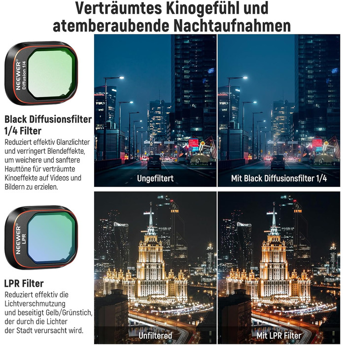 Набір фільтрів NEEWER ND&CPL для DJI Mini 4 Pro: 6 шт. (ND8, ND16, ND32, ND64, ND128, CPL) з ультратонким рамкою. Фільтри для дрона з HD склом, комплект