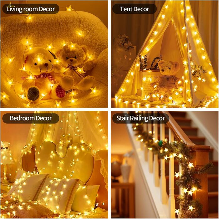 LED гірлянда зірочки на батарейках, 30 шт., 4,5 м, тепле біле світло - для вечірок, саду, Нового року, Хелловіну, весілля та декору