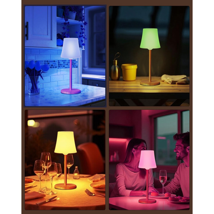 Настільна лампа бездротова LED 2 шт, акумуляторна, з регулюванням кольору та яскравості, сенсорне управління, водонепроникна IP54 для спальні, вітальні, балкону