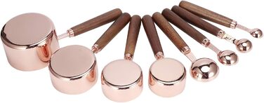 8-Piece Measuring Cup and Spoon Set, Baking Measuring Cups, Spoons with Wooden Handles, Cups and Spoons, Accurate Measuring Spoon for Measuring Dry and Liquid Ingredients
