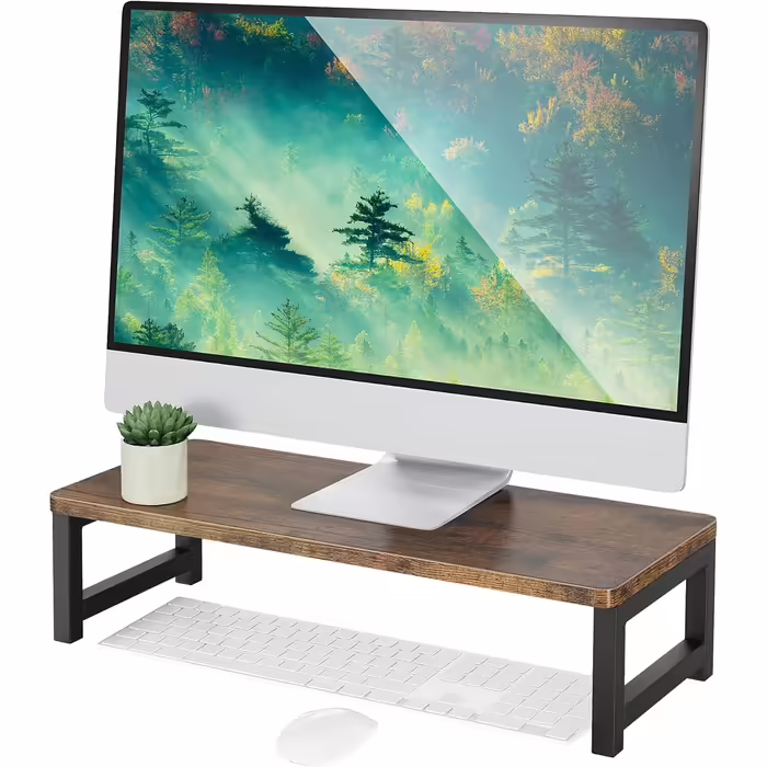 OROPY Vintage Wooden Monitor Stand, Screen Riser, for Laptop, Computer, Notebook, iMac, PC, Desk Organizer with Storage for Home and Office, 55 x 23 x 14cm, Dark Brown