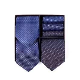 Набір краваток для чоловіків 3 шт. + 3 кишенькові хустинки | Подарунковий бокс для чоловіків на весілля | Класичні краватки та хустинки (світло-блакитний, блакитний у клітинку)