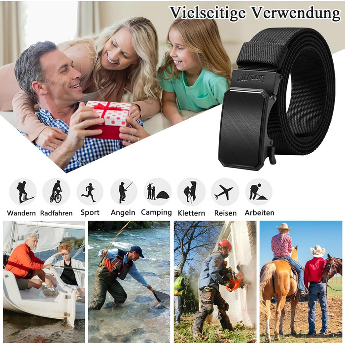 Еластичний пряжучий пояс LionVII з автоматичною пряжкою, робочий пояс для чоловіків, обхват талії 75-125 см (28-49'), чорний