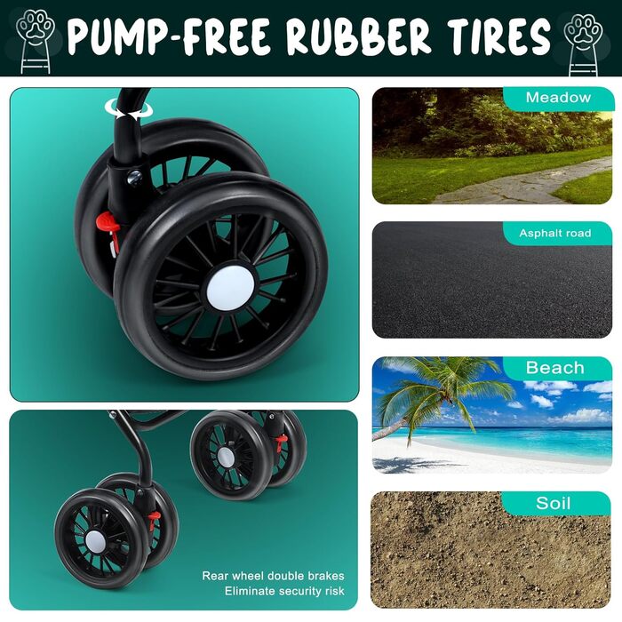 Візок для собак та котів до 15 кг, складний - візок для тварин з сіткою, гальмами та тримачем для напоїв