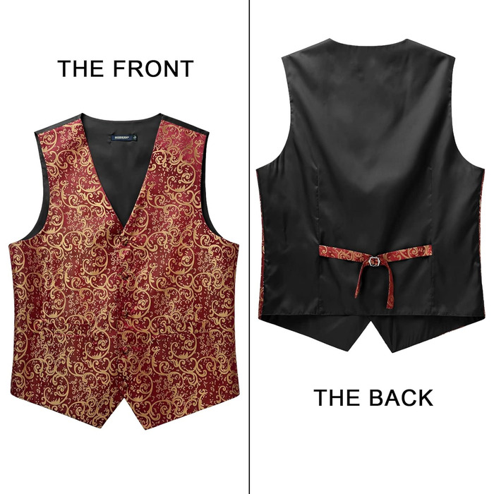 Костюм чоловічий HISDERN: жилет, краватка, кишеньковий хустинка з візерунком павазочок, бургунді XXL