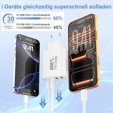 Зарядний пристрій USB-C 2-в-1, 4 порти 40W, PD 3.0 для iPhone 17/16/15/14/13/12/11 Pro/Max/Plus/XR/XS, iPad, Samsung - Швидка зарядка