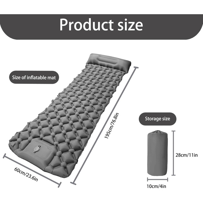Саморозгортальний килимок для кемпінгу Isomatte, Ultraleicht: легкий килимок для відпочинку на природі, туризму, пляжу та подорожей. З насосом та подушкою. Сірий колір.