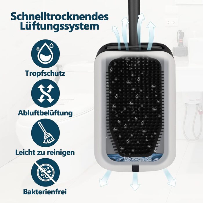 Силіконова щітка для унітазу з контейнером, чорна. Щітка для ванної кімнати та гостьового WC.