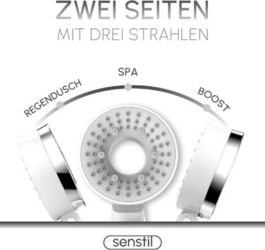 senstil® Premium Shower Head with Hose | Up to 60% Water-Saving Handheld Shower | 3 Spray Modes | SPA, Rain Shower, Booster | Optimal Water Pressure, Smart-Stop Button Saves Water & Energy (White)