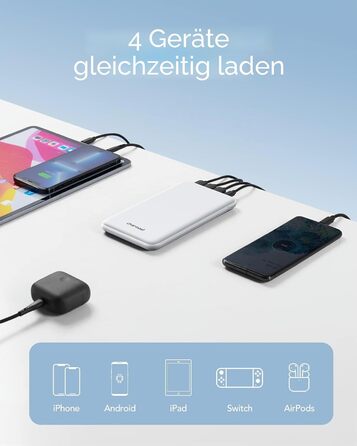 Power Bank Charmast 26800mAh, Slim – Зовнішній акумулятор з USB-C, 4 виходи, 3 входи, для iPhone, iPad, Samsung (Білий)
