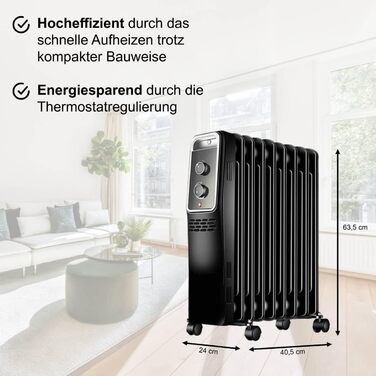 Електричний масляний радіатор BlueCraft 2000W з термостатом, 3 режими нагріву (800/1200/2000W)