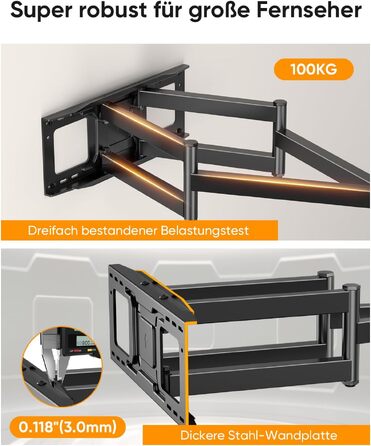 Кронштейн для телевізора FORGING MOUNT HY9458 для XXL TV 60–120 дюймів, до 125 кг, поворотний та нахильний, висувний подвійний важіль 1090 мм, VESA до 900x600мм
