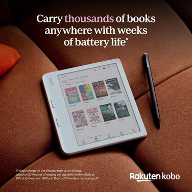 Kobo Libra Color: eReader з 7-дюймовим екраном Kaleido™ 3, підтримує аудіокниги, водонепроникний, білий (чорний)