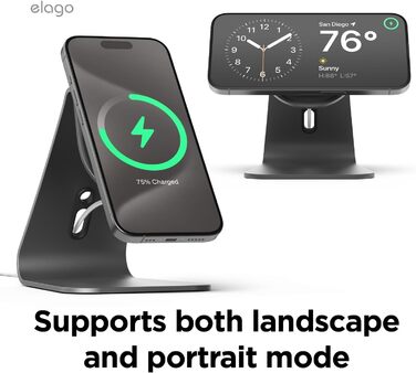Підставка для зарядки MagSafe Elago MS4, Алюмінієва, сумісна з iPhone 17/16/15/14/13/12, Standby Mode (iOS 17), чорний [Зарядний пристрій не входить до комплекту]