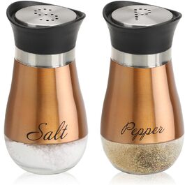 Набір для солі та перцю Com-Four® 2 шт. з нержавіючої сталі та скла - солянка та перечниця - набір спецій з написом для кухні та ресторану (мідний)