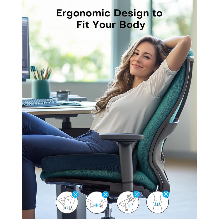 Ортопедична подушка для сидіння Feagar з Memory Foam: для офісного крісла, інвалідного візка, автокрісла. Подушка для хребта, стегна та сідниць. Чорний колір (Темно-синій, XL (90-150кг))