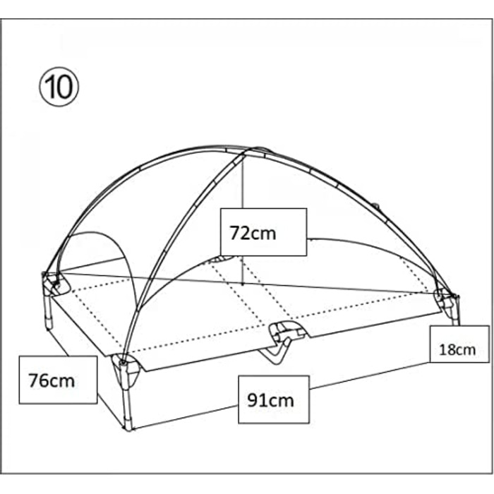 Підвищене ліжко для собак з дахом, для саду та вулиці, сірий колір, XL (122x91x23/114 см), 520084
