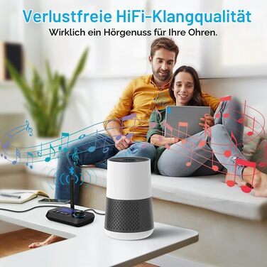 Bluetooth 5.3 адаптер 3-в-1: передавач та приймач аудіосигналу для 2 навушників, з Bypass-перемикачем та регулятором гучності (AUX, Optical, RCA) для ТВ, ПК, стереосистем, чорний