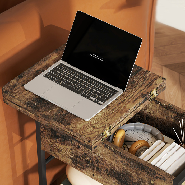 HOMCOM Bedside Table with Power Strip, 2 Tiers, USB Ports, and Storage - Rustic Brown (60 x 29.8 x 58.5 cm)