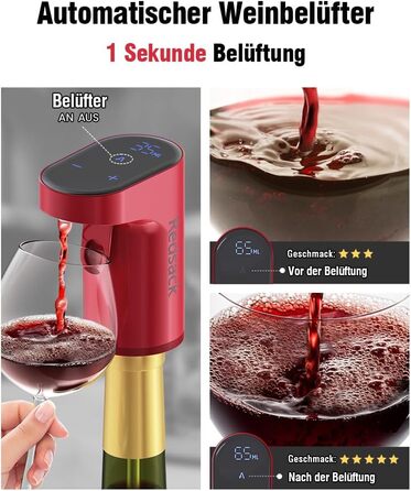 Electric Wine Decanter, Aerator, Dispenser, Pourer, Whisky Liqueur Pump, Funny, Unique, Birthday Gift, Men, Women, Mom, Dad, Boss, Brother, Husband (Red)