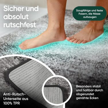 MOSSWANDERER Non-Slip Bathroom Rug - 60x90cm | Washable Luxury Bath Mat | Modern Black & Gray Design | Absorbent Floor Mat for Bathroom, Shower & More