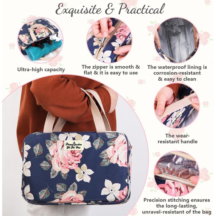 Велика косметичка для подорожей, жіноча косметичка-органайзер, велика сумочка для косметики з ручкою, аксесуари для жінок та чоловіків, #9 Листя (^14 Кольорові квіти)