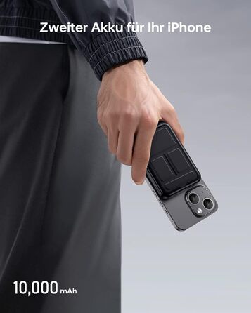 Powerbank MagSafe 10000mAh з PD 22.5W, бездротова зарядка, USB-C, LED-дисплей, чорний