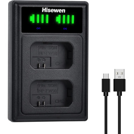 Зарядний пристрій для акумулятора NP-FW50 Hisewen Dual - сумісний з Sony ZV-E10, A6000, A6100, A6300, A6400, A6500, A7, A7 II, A7S, A7S II, A7R, A7R II, NEX-7, NEX-6