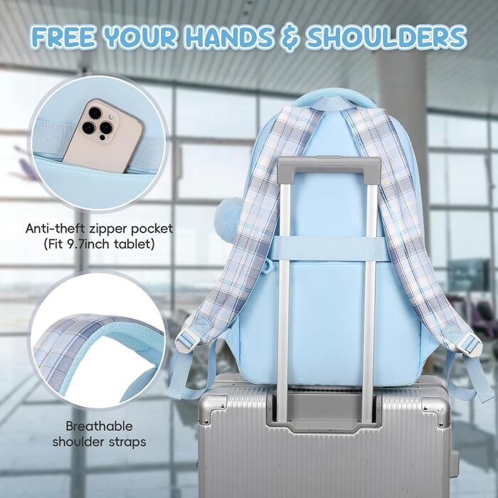 Набір шкільних речей для дівчаток: рюкзак, ланч-бокс, пенал. 3-й клас, 4-5 клас. Блакитний колір