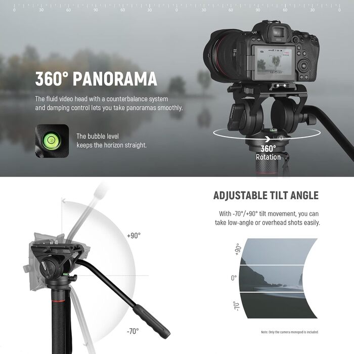 NEEWER 71.6' професійний монопод для камери з вуглецевого волокна, для DJI RS, Manfrotto, максимальне навантаження 6 кг, TP71 (GM76)