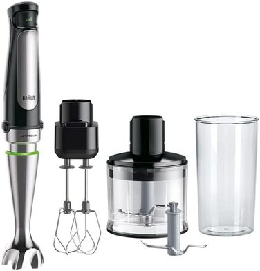 Блендер Braun MultiQuick 7 MQ7035XBI, 1000 Вт, 4 насадки, 600 мл, подрібнювач 500 мл, без BPA, чорний, стійкий до миття в посудомийній машині