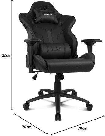 Професійне ігрове крісло DRIFT GAMING DR350 ергономічне, з 4D-підлокітниками, подушками під поперек та шию, нахил спинки 135°, безшумні колеса, чорно-біле