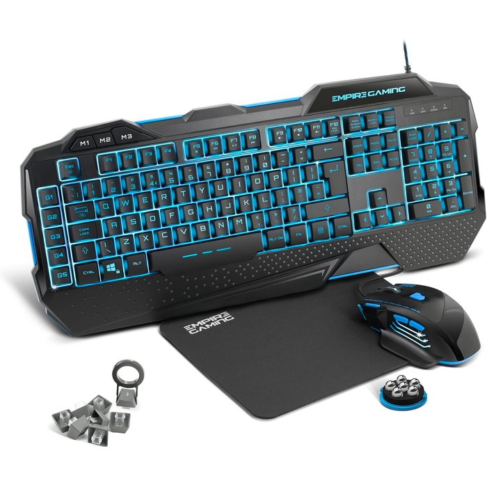 Набір для геймінгу EMPIRE GAMING Hellhounds: Клавіатура, миша, килимок для миші - програмування через ПЗ, RGB підсвічування, 7200 DPI, сумісність з Windows