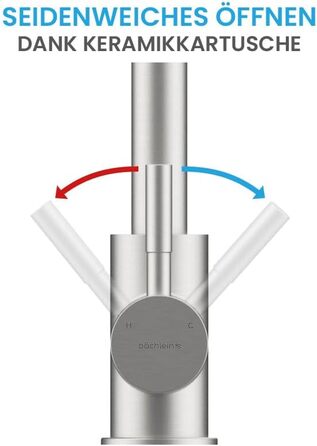 Кухонний змішувач Bächlein Plivo з нержавіючої сталі – одноручний, поворотний вилив, масивний дизайн, для кухні