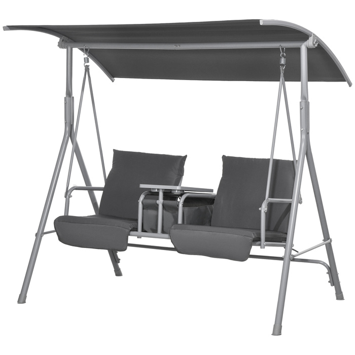 Outsunny Hollywood 2-Seater Swing Bench with Canopy, Bag, Garden Swing with Tray, Holds up to 180 kg, for Garden, Balcony, Black | Aosom