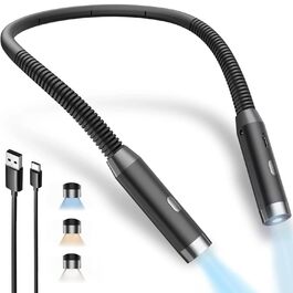 LED ліхтарик для читання на шию, 3 кольори, 9 рівнів яскравості, гнучкий, USB зарядка, для книги, в ліжку, в'язання, кемпінгу, роботи, подарунок (Рожевий/Чорний)