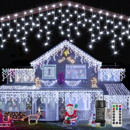 Ланцюжок прикрас з LED-підсвічуванням Ollny Eisregen 15м, 600 LED, для зовнішнього використання, з пультом, водонепроникний, 8 режимів, тепле біле світло, для балкона, даху, вікна, дому, ковадла