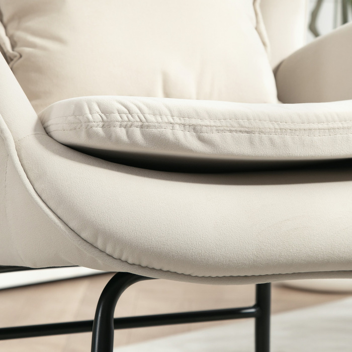 HOMCOM Rocking Chair Glider Armchair, Still Chair with Velvet Look, Rocking Chair with a 120 kg Load Capacity for Bedrooms, Living Rooms, Cream White | Aosom