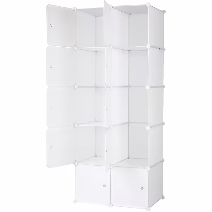 Modular wardrobe system, 10 dice, plastic wardrobe with doors, modular cabinet for space-saving storage, 70 x 45 x 175 cm, White door & Black cabinet. Storage for clothing, shoes, etc. (70 x 45 x 150 cm, White-1)