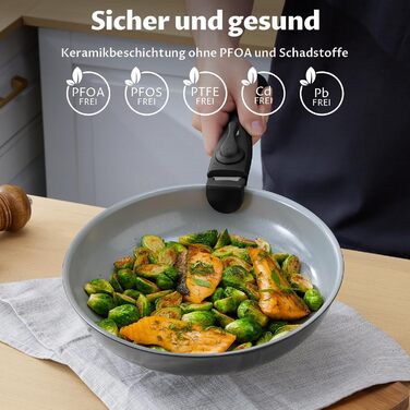 Набір каструль BEZIA 17 предметів з знімним ручкою, антипригарне покриття з кераміки, набір каструль для індукційних плит, підходить для всіх типів плит, стійкий до нагріву, посуд для кемпінгу, посуд для духовки (темно-сірий)