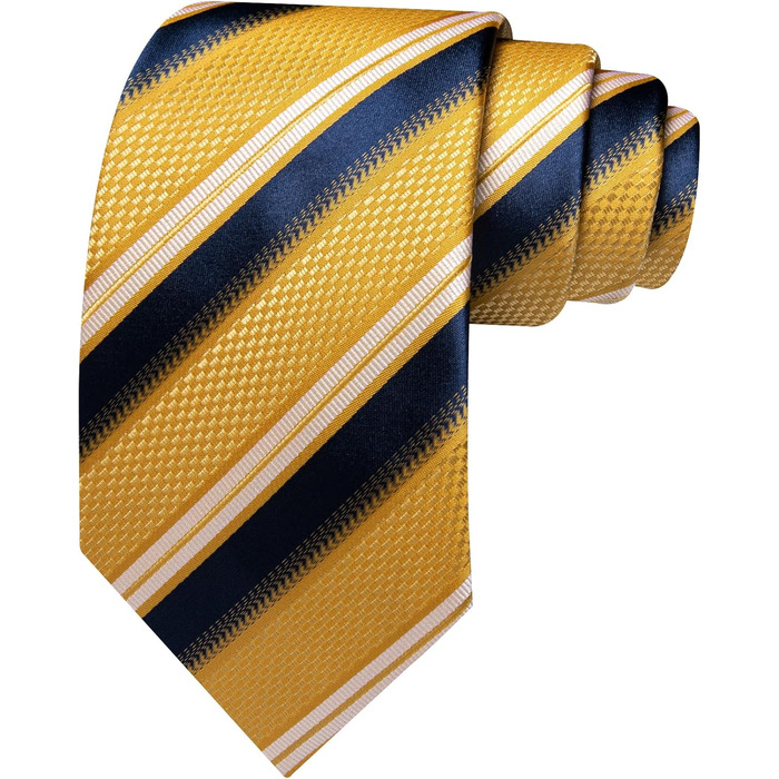 Чоловічий подарунковий набір: краватка в смужку, краватки-кліпса, кишеньковий хустинка, запонки, золото, темно-синій, для весілля, ділових зустрічей, свят