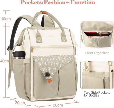 Жіночий рюкзак для ноутбука 15.6 дюймів, шкільний/робочий рюкзак з USB-портом для зарядки, для подорожей, кемпінгу, дівчатам, Оксфорд (Бежевий)
