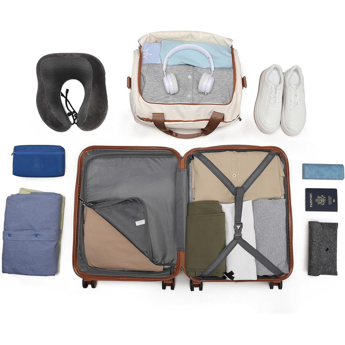 Набір валіз KONO 55 см: 2 валізи, ручна поклажа, 40x20x25 см, кремово-білий