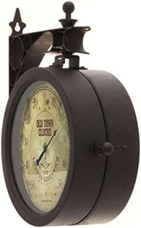 TFA Dostmann Nostalgia Wall Clock and Thermometer, Garden Clock, 60.3011, Outdoor Clock, Suitable for Outdoor Areas, Double-Sided, Antique Copper, L 270 x W 95 x H 295 mm