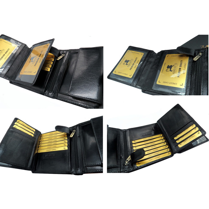 Шкіряний вертикальний гаманець Abiatti чорного кольору з RFID-захистом та 14 відділеннями