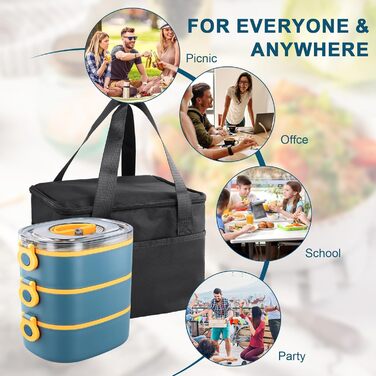 Ланчбокс 3 в 1 з відділеннями, Бенто-бокс 2800мл з сумкою, вилка та ложка, багаторівневий, водонепроникний, для дітей та дорослих, BPA Free, підходить для мікрохвильової печі (зелений)