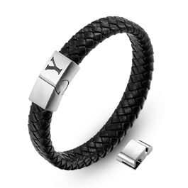 Чоловічий шкіряний браслет Lederarmband з гравіюванням літер A-Z, магнітний замок, персоналізований браслет для чоловіків, подарунок (Чорний-Y)