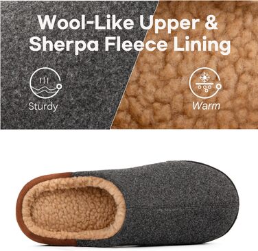 Чоловічі тапочки LongBay з ефектом вовни, теплі, з піною Memory Foam та м'яким Sherpa-підкладкою для дому та вулиці (41 EU, Темно-сірий)