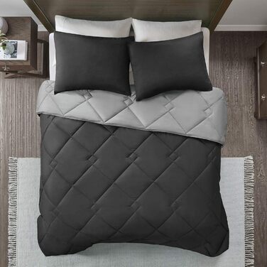 Комплект постільної білизни Comfort Spaces Vixie з декор. стеганим малюнком, чорно-сірий, Twin/Twin XL