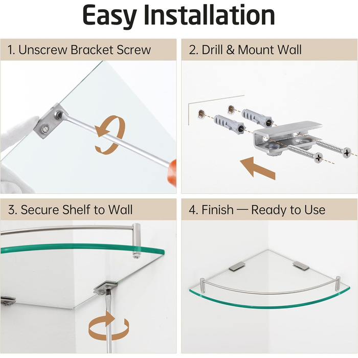 Скляна поличка для душу KES - 2 шт. з нержавіючої сталі (SUS304) для ванної кімнати
